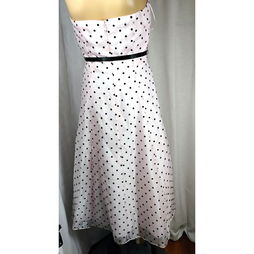 Papell Boutique Womens Pink 50s Boned Strapless Polka Dot Chiffon Dress 8 - Picture 3 of 16